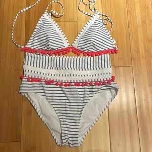 CocoShip Swimsuit Bikini HighWaisted Bottoms Nautical Striped Padded Size 12